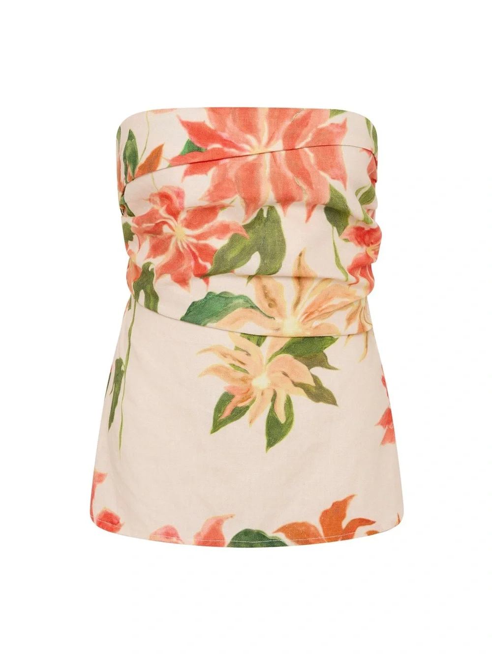 Faithfull The Brand Pink Flora Linen Strapless Peplum Tube Top NWT S Resortwear